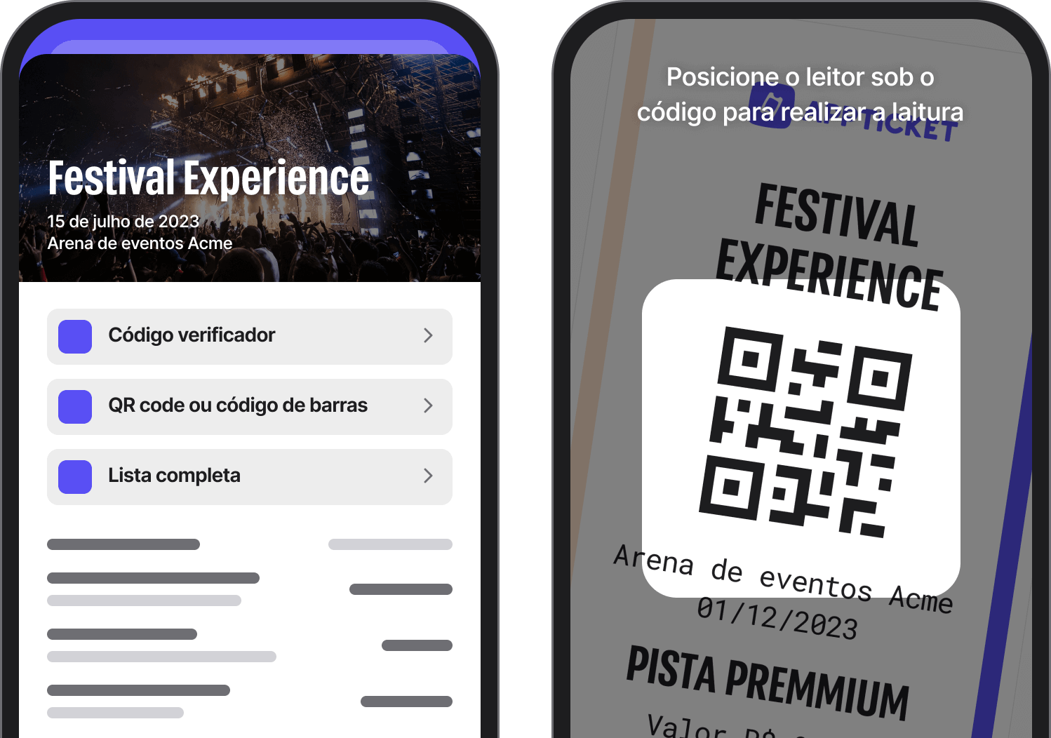 Tela do aplicativo de controle de entrada de eventos